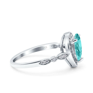 Teardrop Pear Art Deco Wedding Ring Simulated Paraiba Tourmaline CZ 925 Sterling Silver